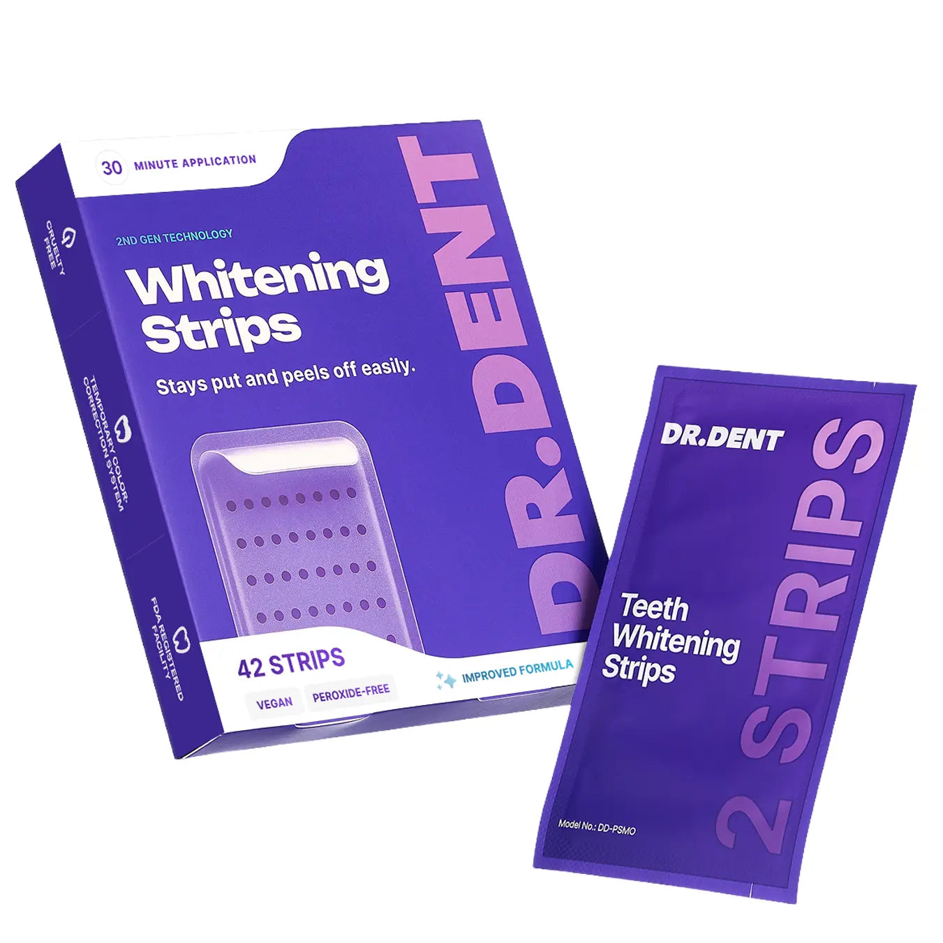 DRDENT Purple Teeth Whitening Strips - 7/21 Sessions - Gentle, Peroxide-Free Formula for Sensitive Teeth