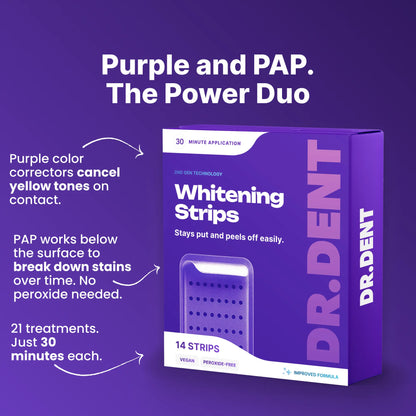 DRDENT Purple Teeth Whitening Strips - 7/21 Sessions - Gentle, Peroxide-Free Formula for Sensitive Teeth