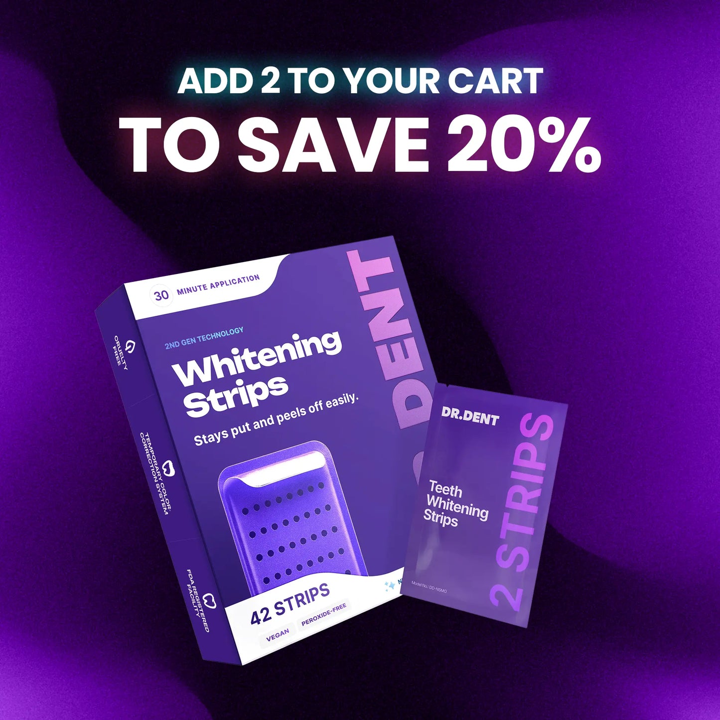 DRDENT Purple Teeth Whitening Strips - 7/21 Sessions - Gentle, Peroxide-Free Formula for Sensitive Teeth