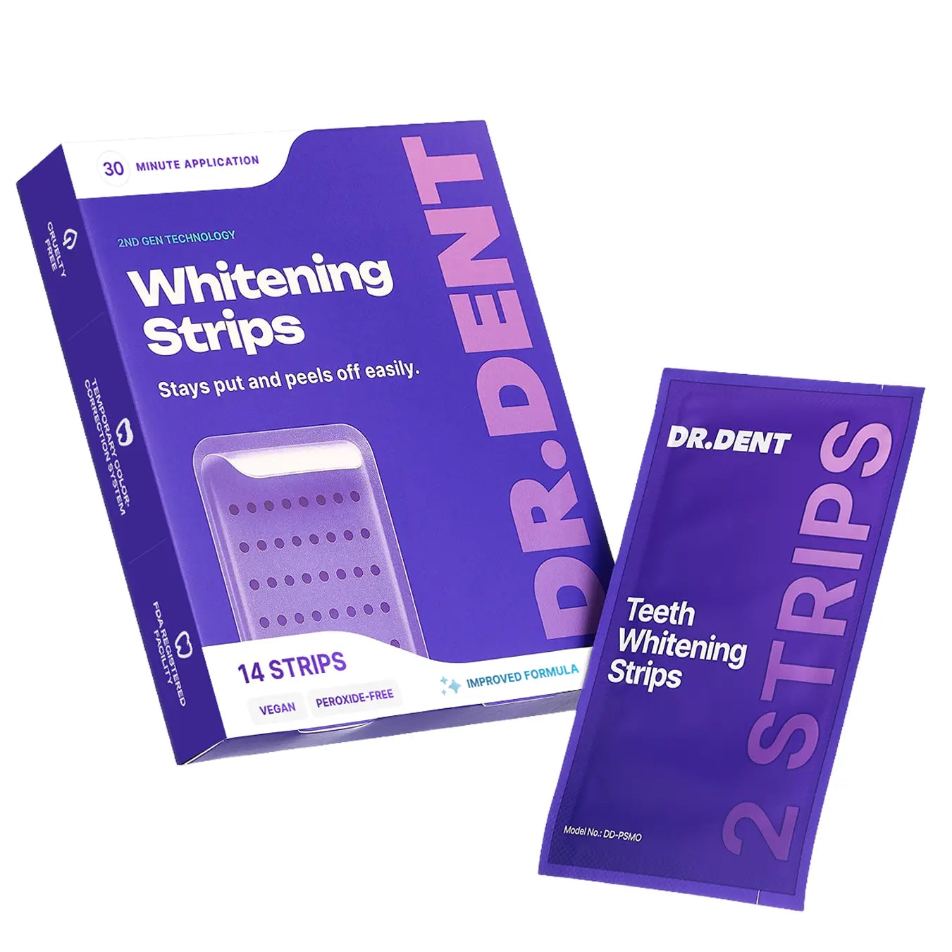 DRDENT Purple Teeth Whitening Strips - 7/21 Sessions - Gentle, Peroxide-Free Formula for Sensitive Teeth