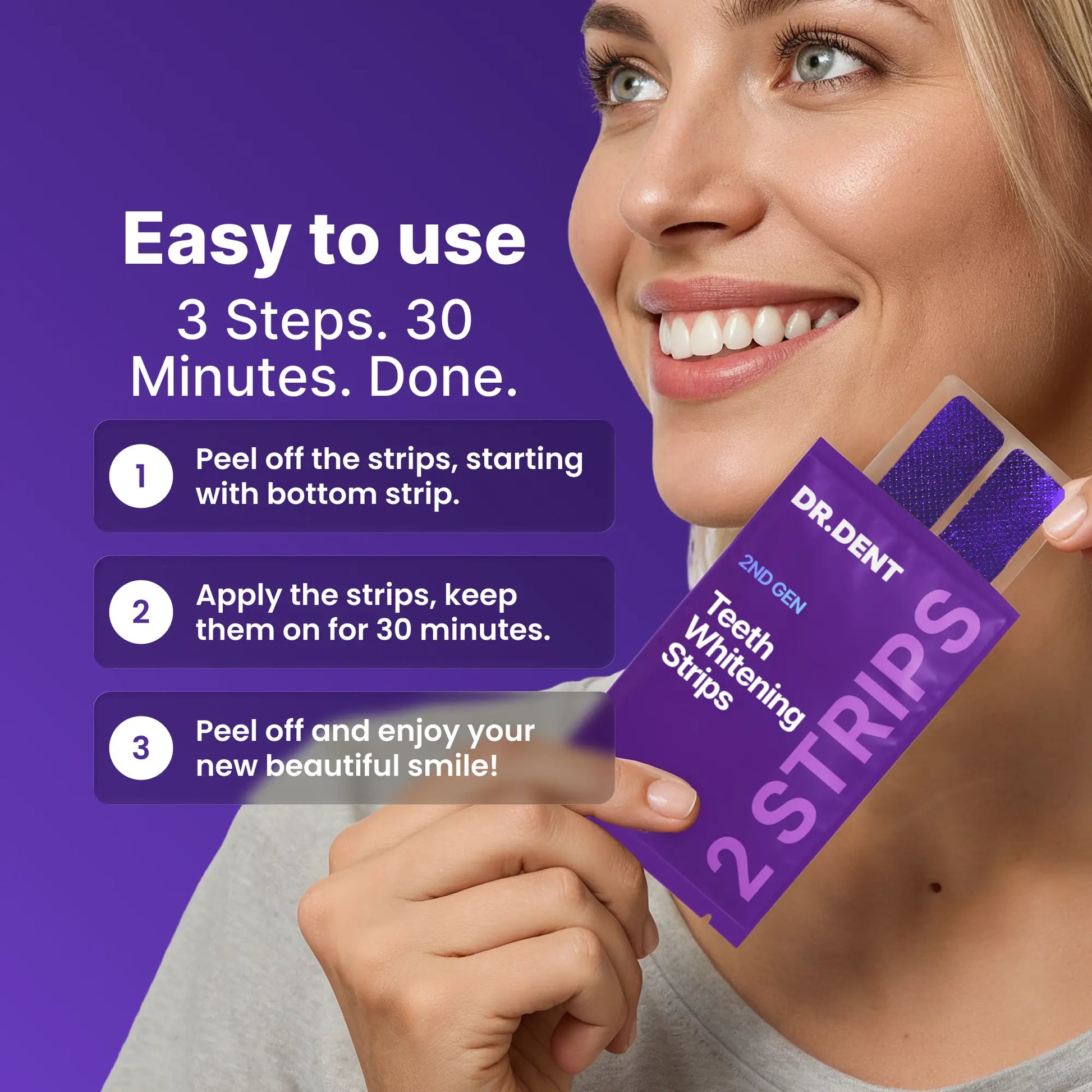 DRDENT Purple Teeth Whitening Strips - 7/21 Sessions - Gentle, Peroxide-Free Formula for Sensitive Teeth